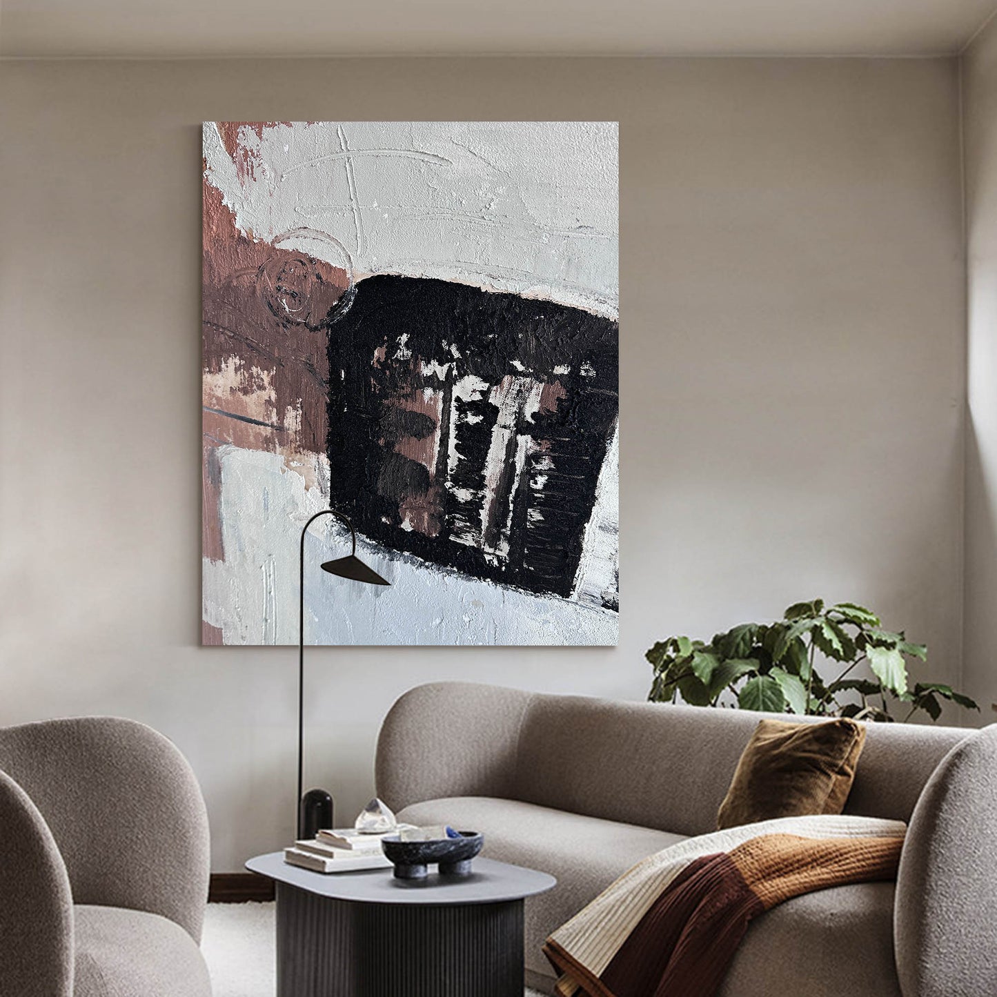 Contemporary Abstract Oil Painting with Bold Textures and Earthy Tones