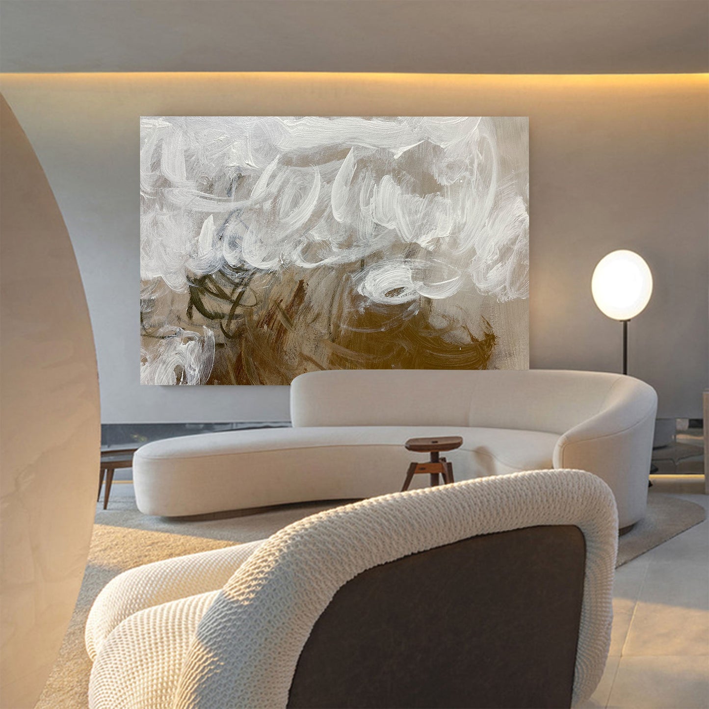 Contemporary Abstract Oil Painting with Dynamic Brushwork and Calming Tones