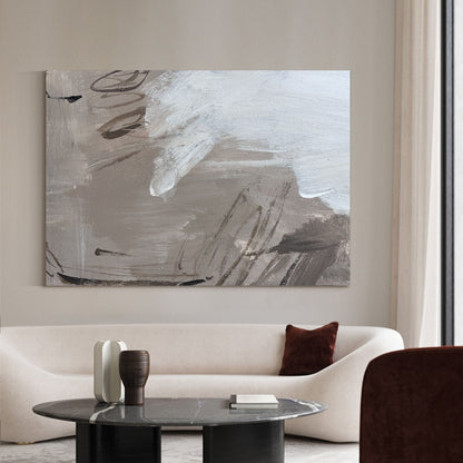 Contemporary Abstract Oil Painting with Dynamic Brushstrokes and Earthy Tones
