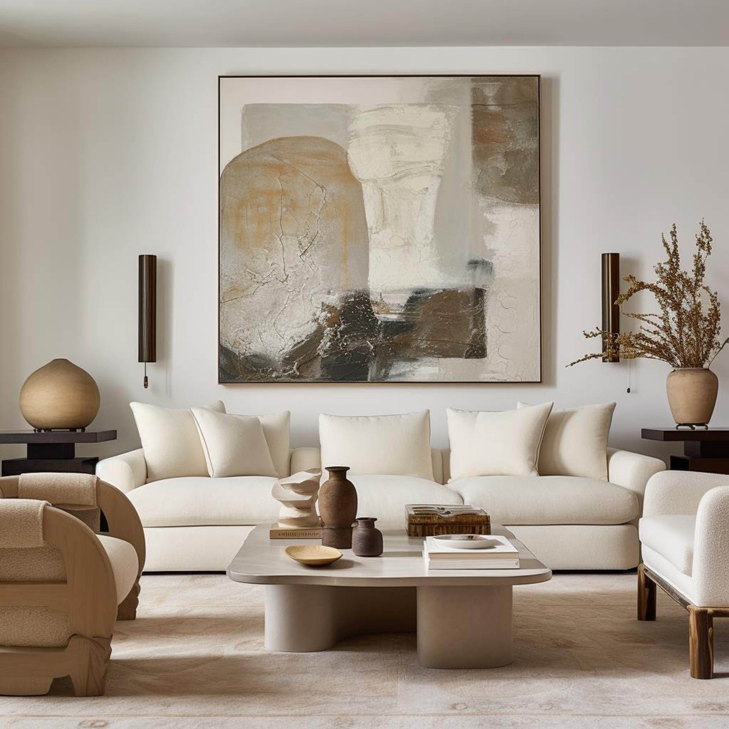Contemporary Abstract Oil Painting with Texture and Earthy Tones for Modern Decor