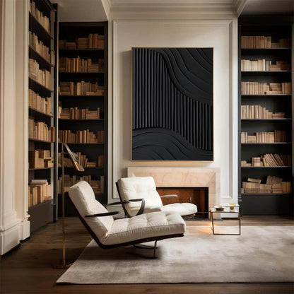 Elegant Black Minimalist Abstract Oil Painting for Modern Home Decor