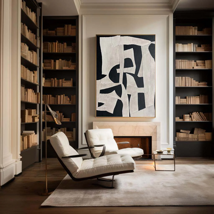 Contemporary Black and White Abstract Oil Painting for Modern Home Decor