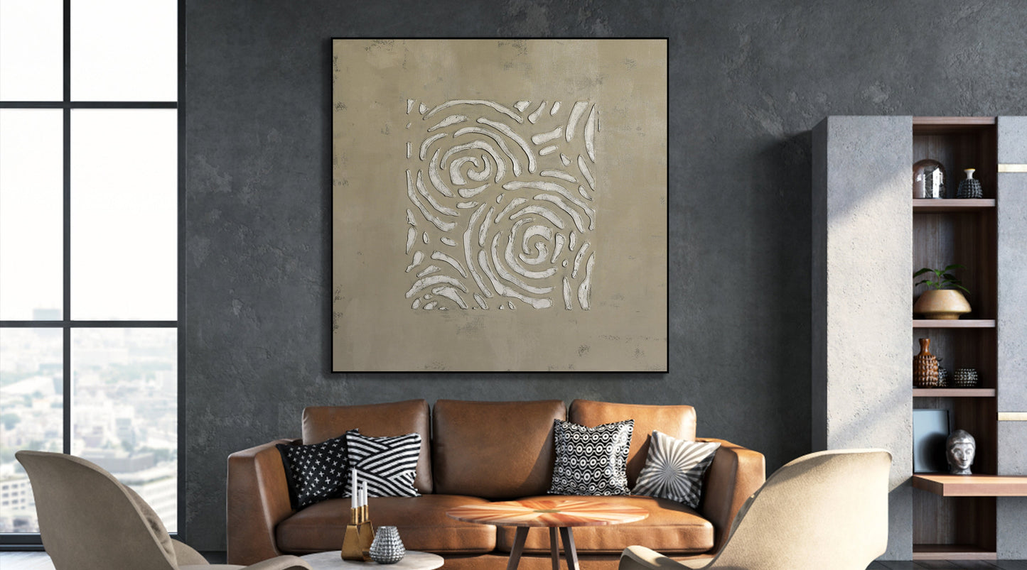 Textured Abstract Art with White and Yellow Circles for Modern Home Decor