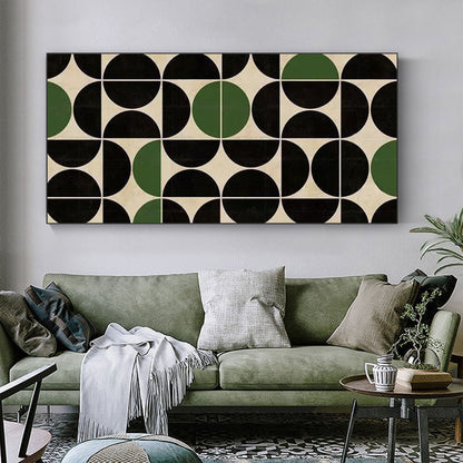 Abstract Geometric Oil Painting in Black and Green for Modern Minimalist Decor