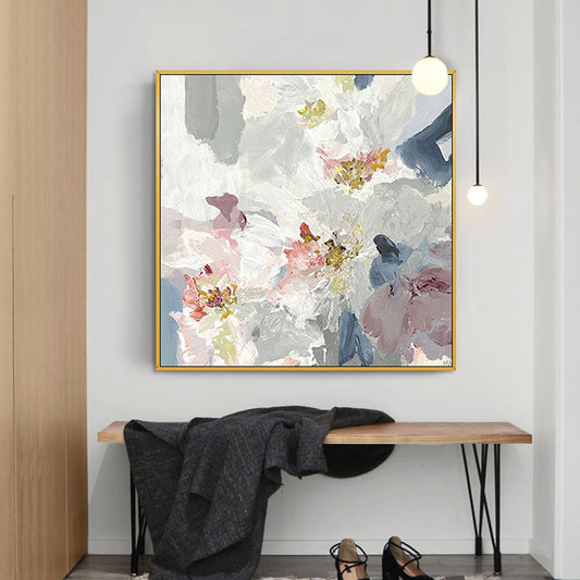 Elegant Floral Oil Painting with Soft Pastels and Bold Textures for Home Decor