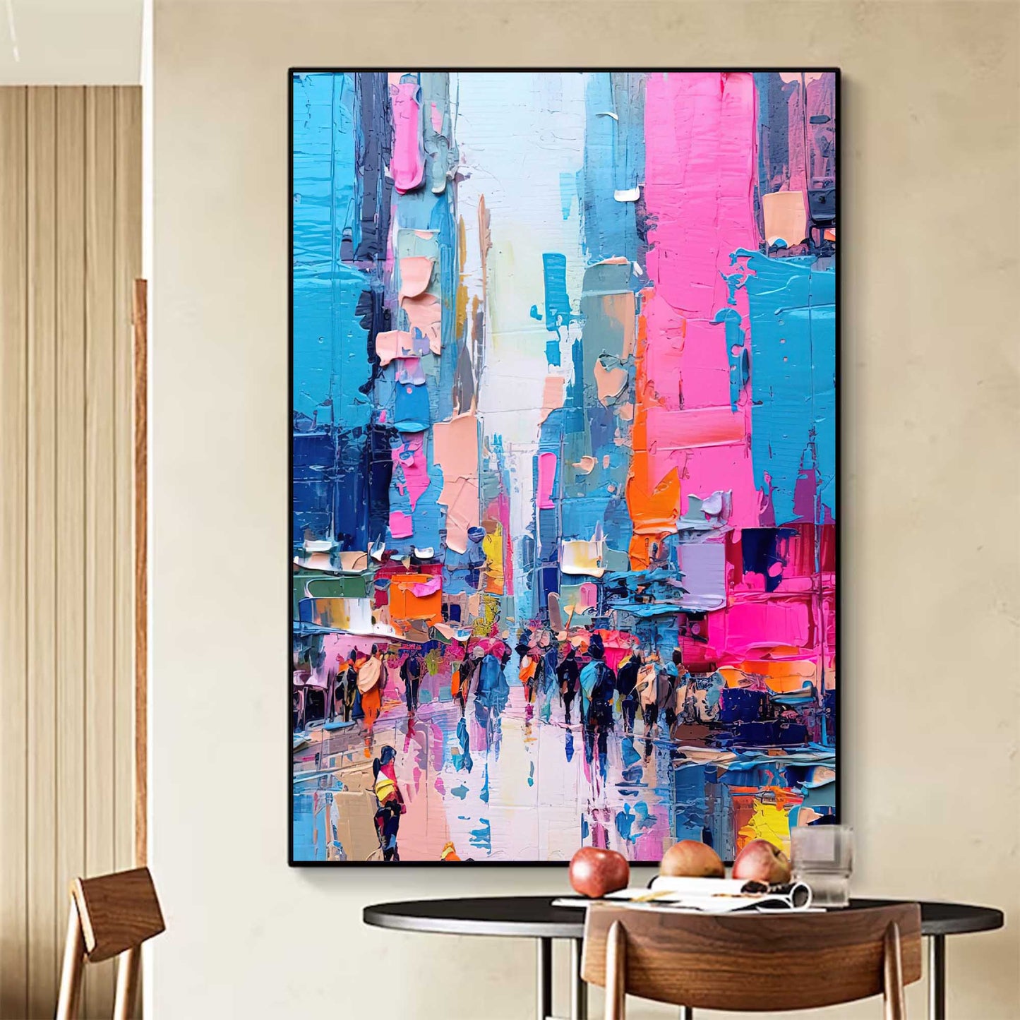 Vibrant Cityscape Oil Painting for Modern Home Decor