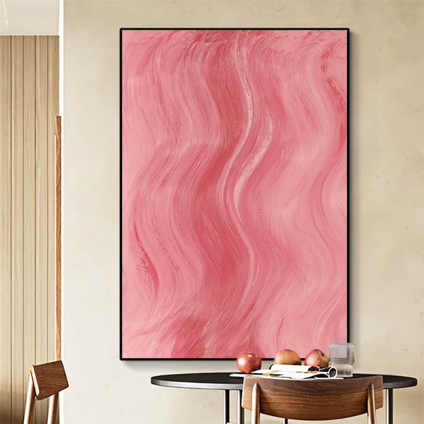 Abstract Pink Waves - Modern Minimalist Oil Painting for Elegant Home Décor