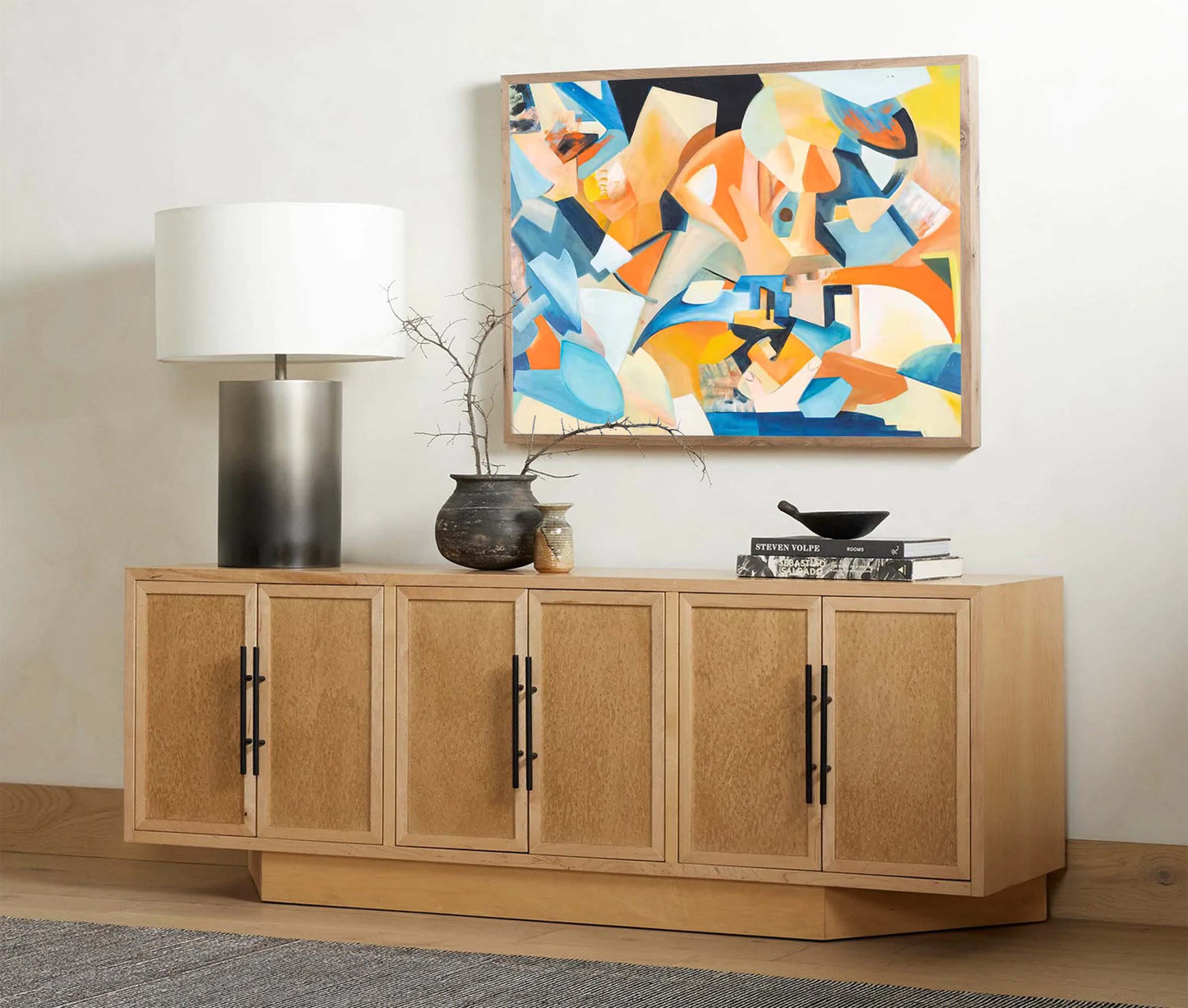 Vibrant Abstract Oil Painting with Bold Colors and Dynamic Shapes for Modern Decor