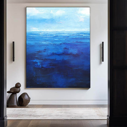 Tranquil Blue Ocean Waves - Abstract Oil Painting for Relaxing Home D√©cor