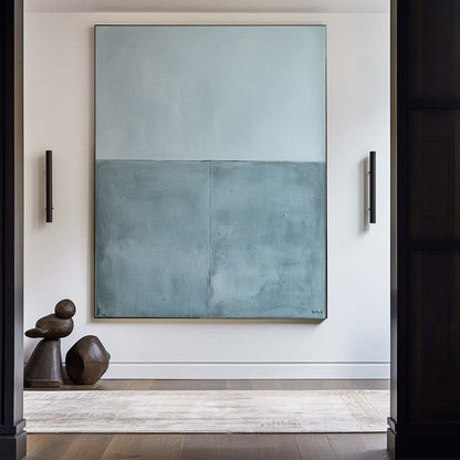 Contemporary Minimalist Oil Painting in Soft Blue and Gray Tones for Modern Decor