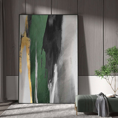 Abstract Oil Painting with Gold and Green Accents for Modern Decor