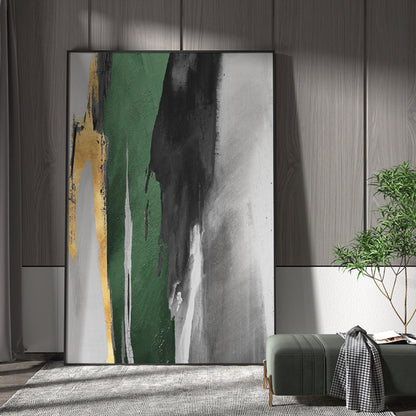 Stunning Green and Gold Abstract Oil Painting for Modern Home Decor