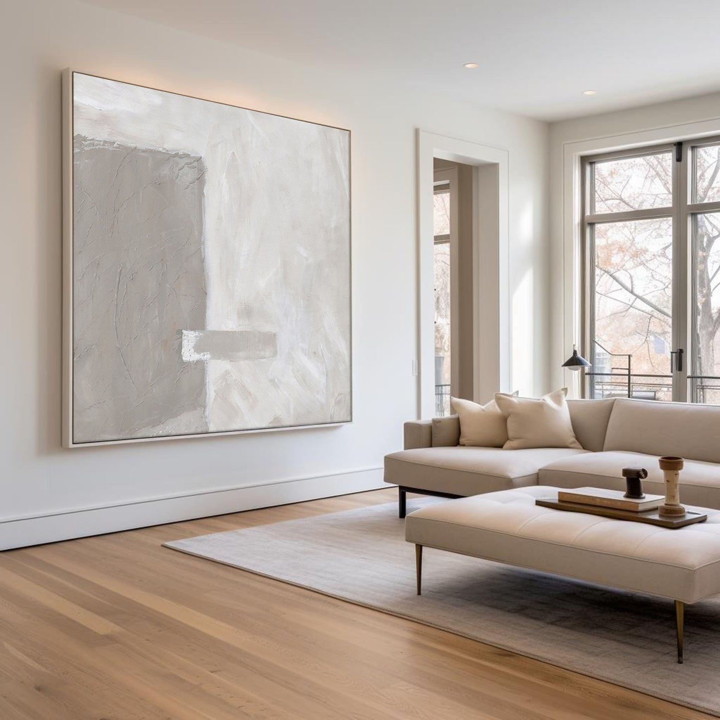 Elegant Brown and White Minimalist Abstract Oil Painting for Modern Home Decor