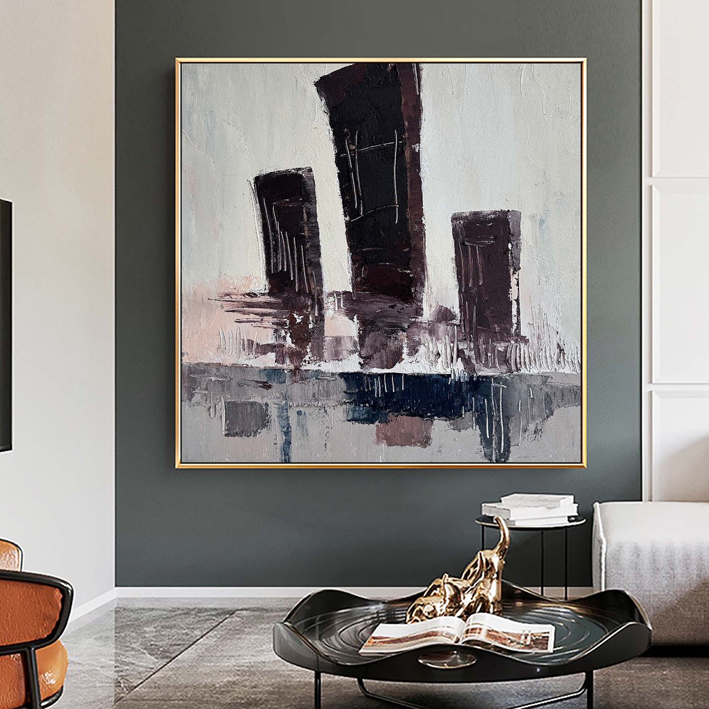 Abstract Modern Cityscape Oil Painting for Contemporary Decor