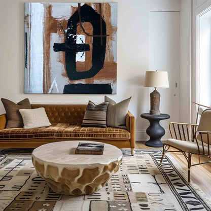 Contemporary Black Brown Abstract Oil Painting for Modern Home Decor