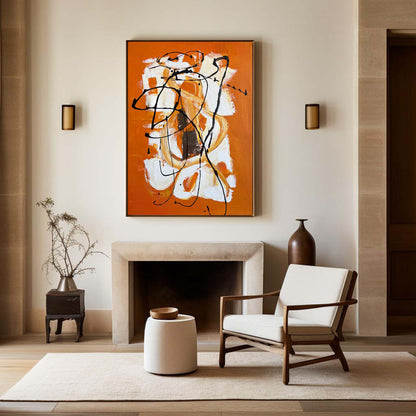 Vibrant Orange Abstract Oil Painting for Living Room Decor and Artistic Expression