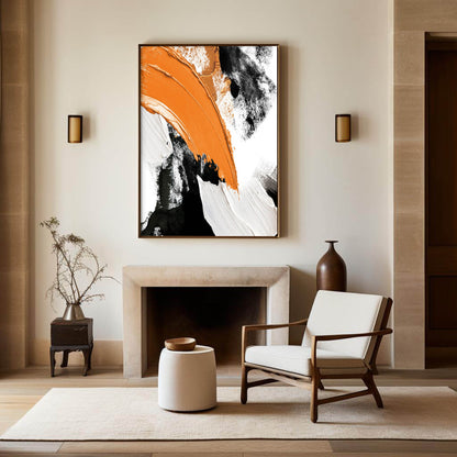 Vibrant Abstract Oil Painting with Bold Yellow, Black, and White Textures for Modern Decor