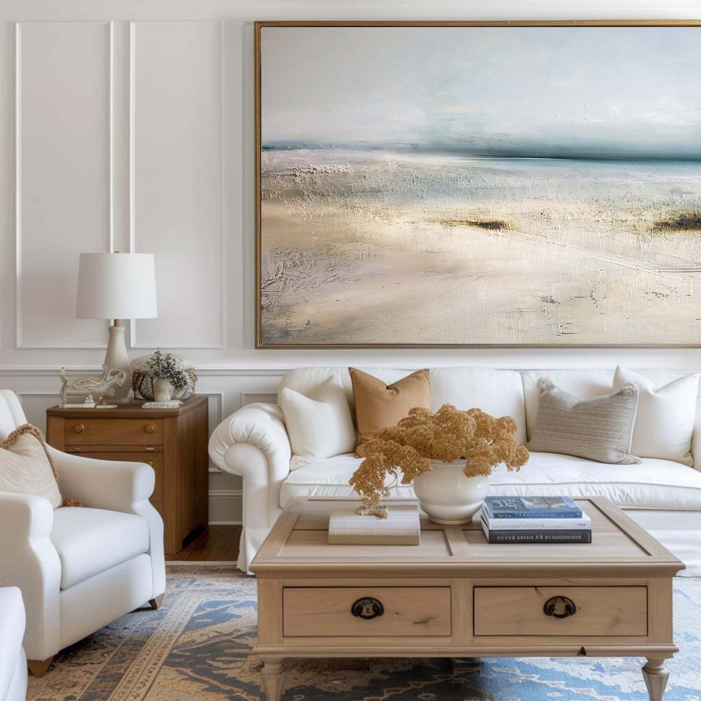 Serene Coastal Landscape Oil Painting for Modern Home Decor