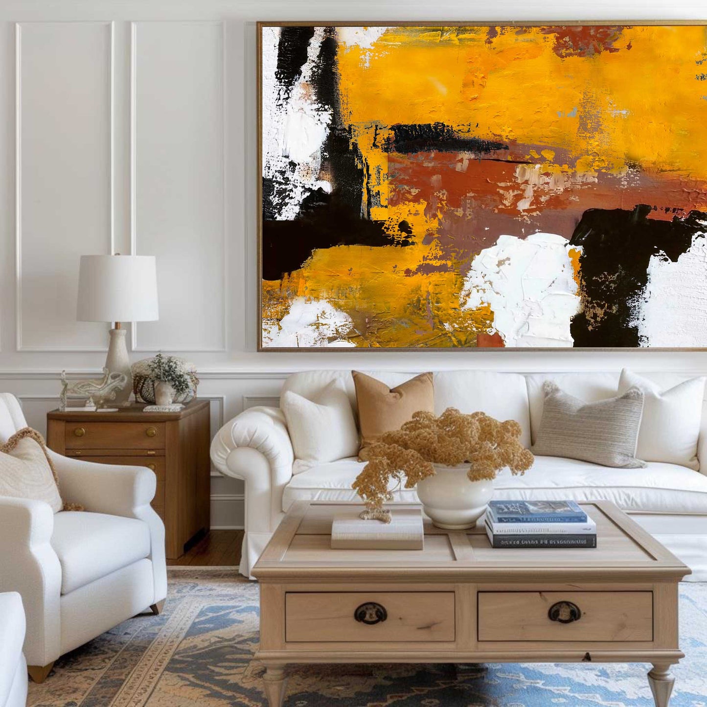 Vibrant Burnt Orange Abstract Oil Painting for Modern Home Decor