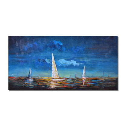Tranquil Sunset Sail: Ocean View Oil Painting for Serene Home Décor