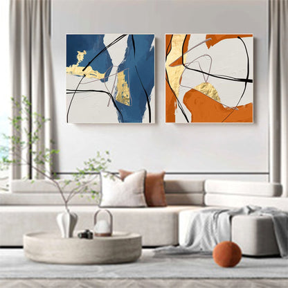 Vibrant Abstract Oil Painting with Gold Accents for Modern Decor