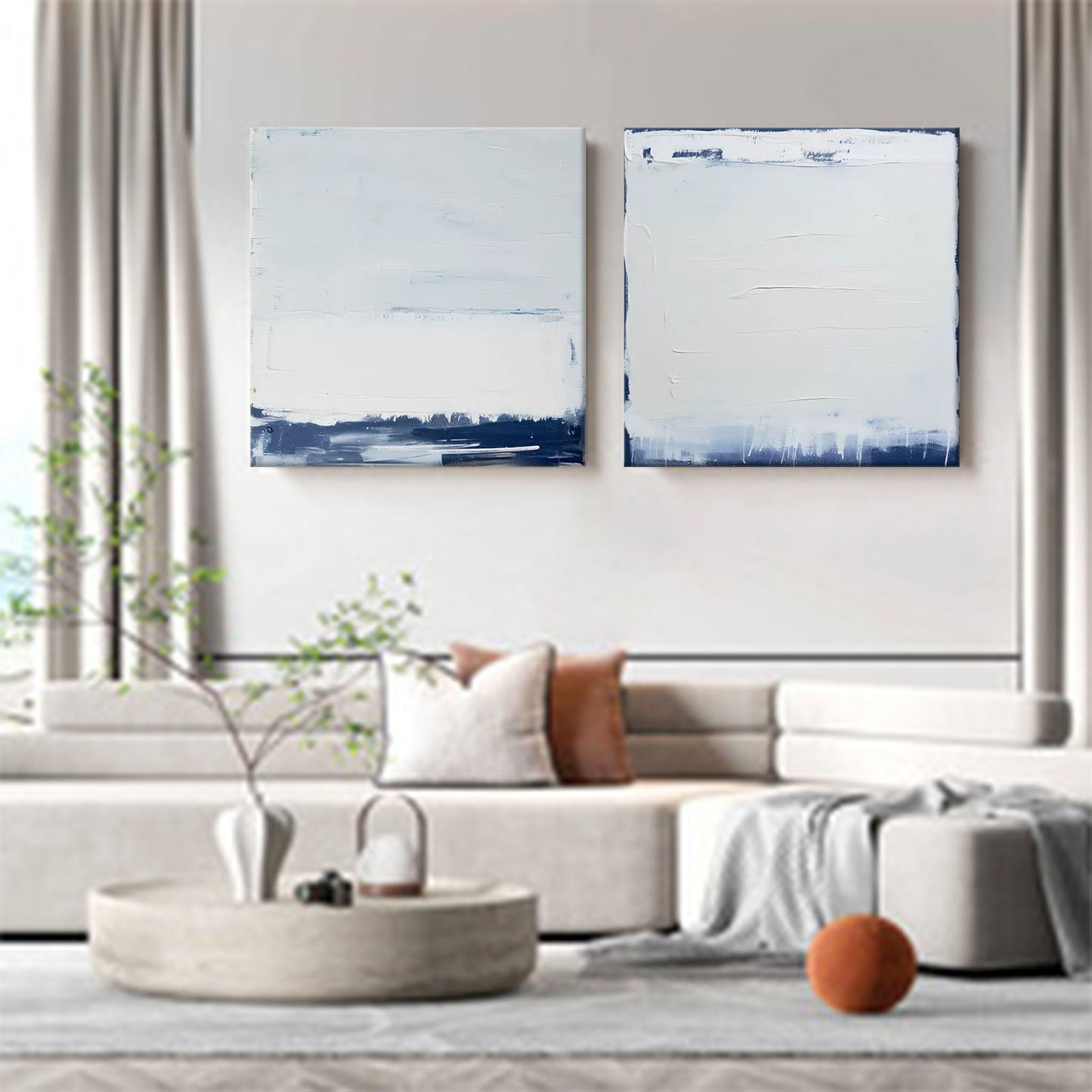 Serene Blue and White Abstract Oil Painting for Modern Home Decor