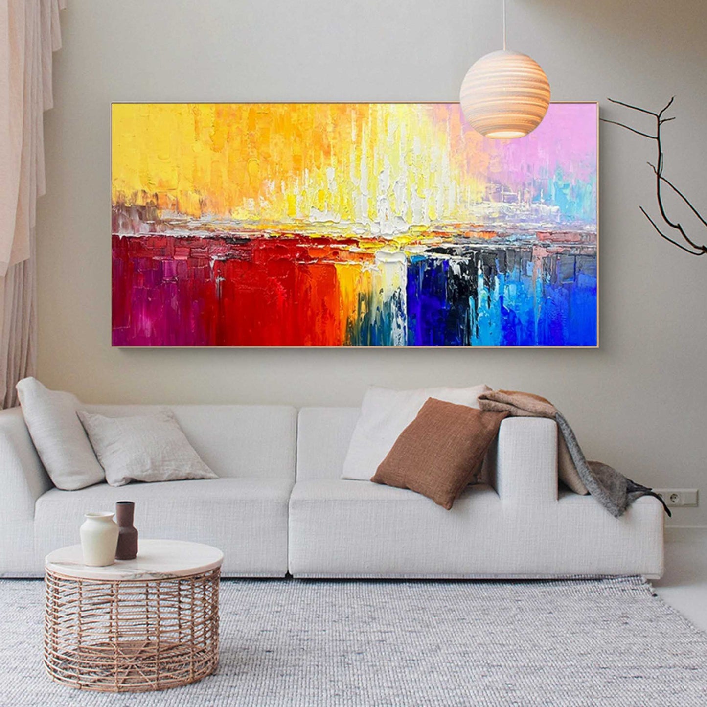 Vibrant Abstract Oil Painting with Bold Colors for Modern Home Decor