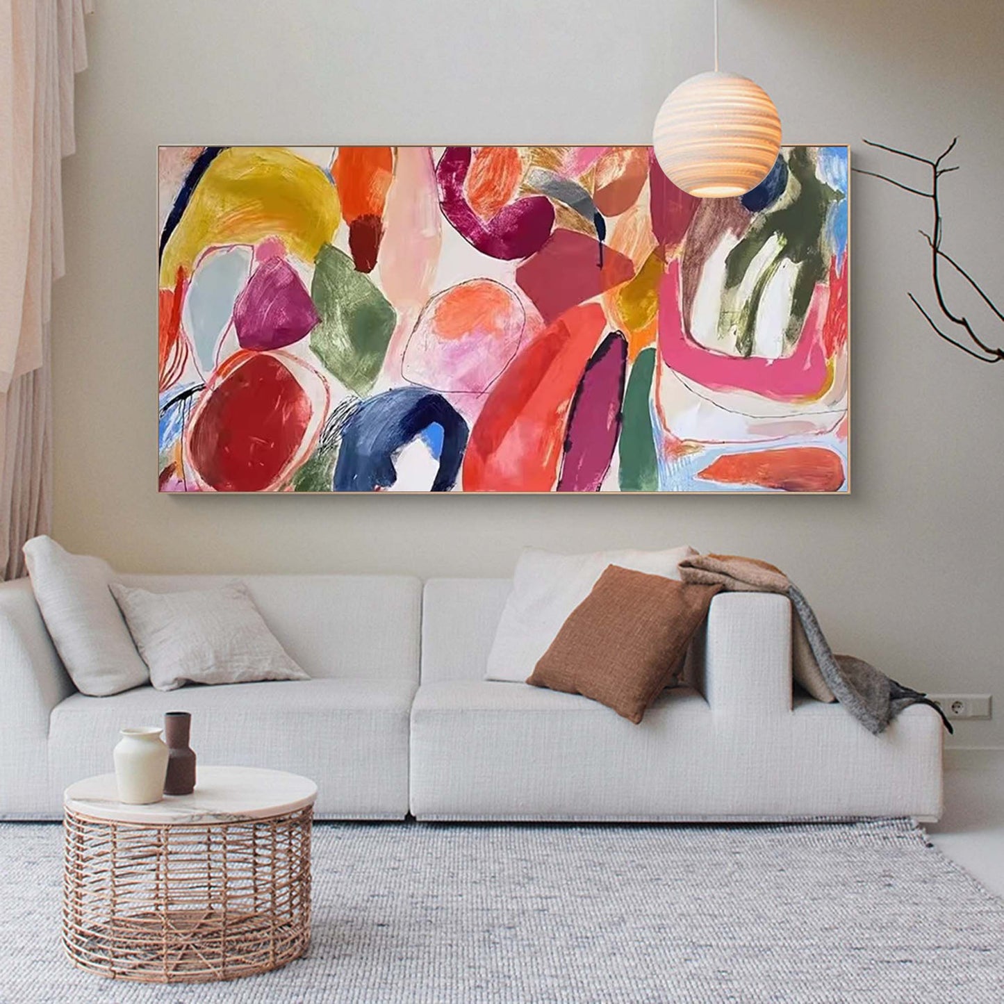 Vibrant Abstract Oil Painting with Colorful Brushstrokes for Modern Home Decor