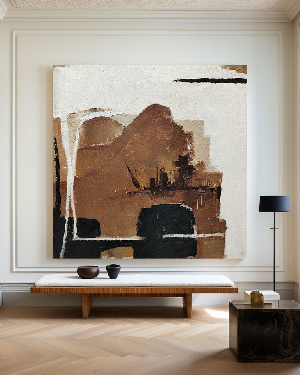 Abstract Black and Brown Modern Oil Painting for Minimalist Home Decor