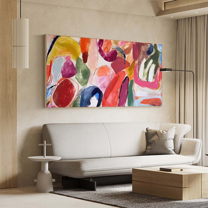 Vibrant Abstract Oil Painting with Colorful Brushstrokes for Modern Home Decor