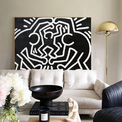 Bold Abstract Expressionist Oil Painting in Keith Haring Style