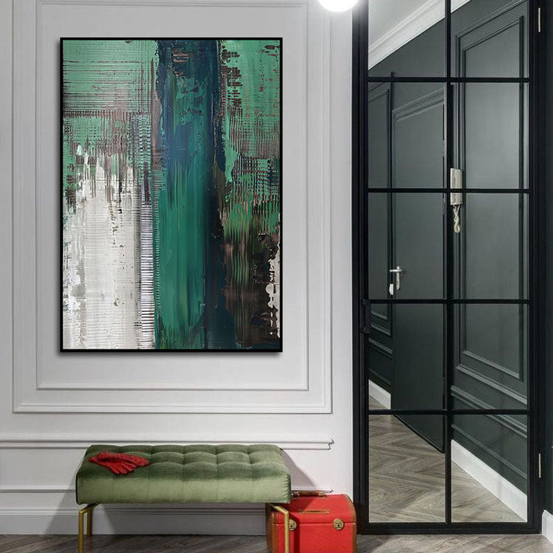 Abstract Green and Black Oil Painting for Modern Home Decor