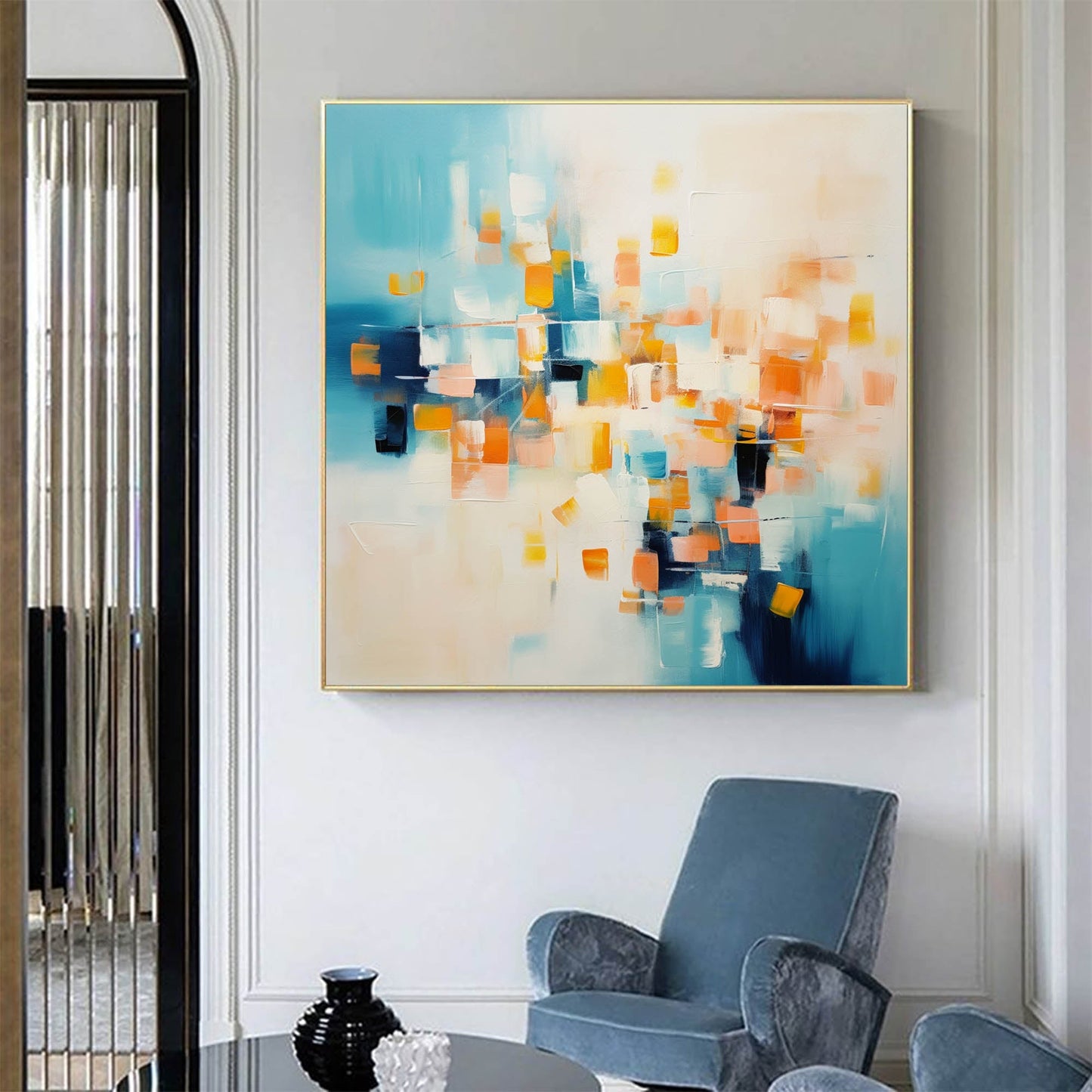 Vibrant Abstract Oil Painting with Bold Colors and Modern Aesthetic Decor