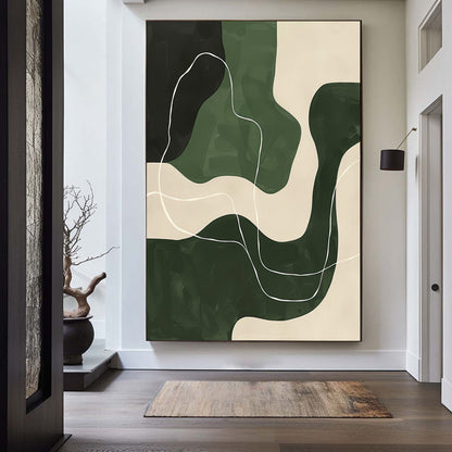 Abstract Green Landscape Oil Painting for Modern Home Decor