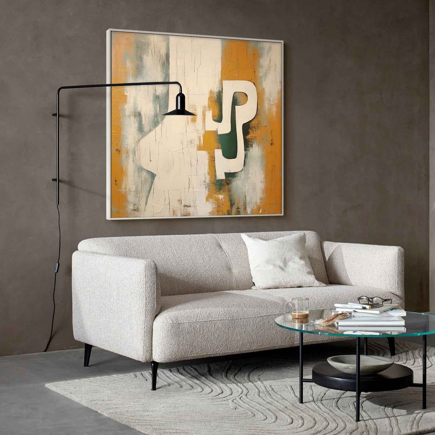 Contemporary Minimalist Oil Painting with Bold Shapes and Earthy Tones