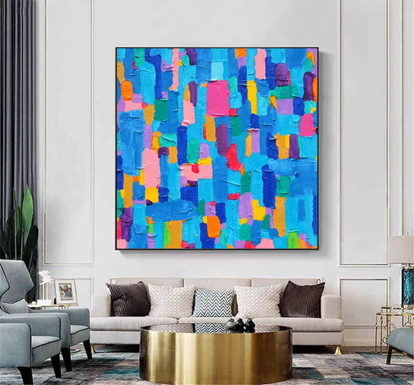 Vibrant Abstract Oil Painting in Bright Colors for Modern Home Décor