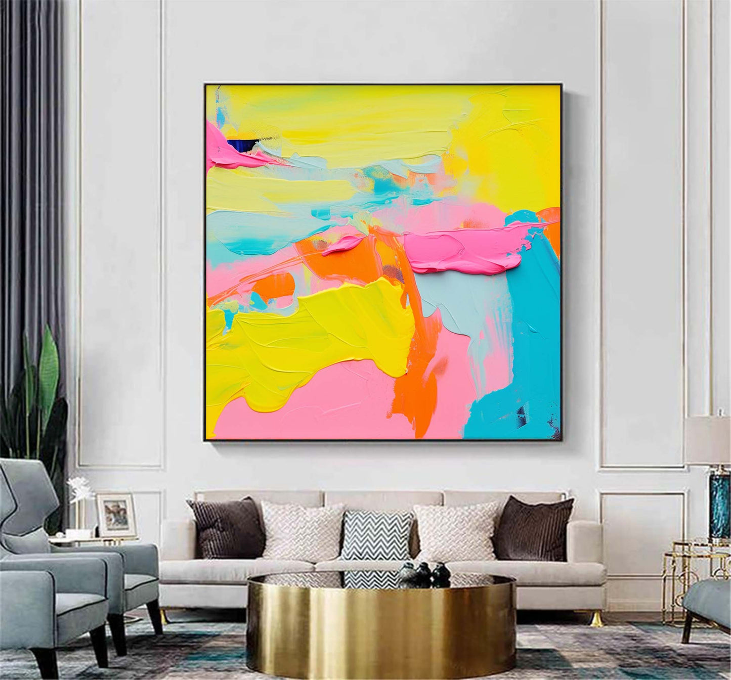 Vibrant Abstract Oil Painting with Bold Colors for Modern Home Decor