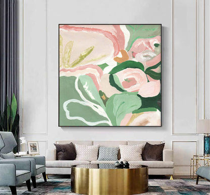 Whimsical Floral Abstract Oil Painting for Elegant Home Decor