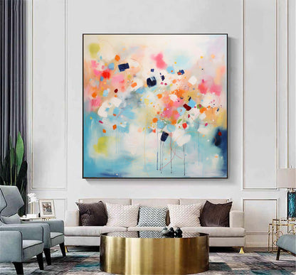 Vibrant Abstract Oil Painting with Colorful Geometric Shapes and Dynamic Brushstrokes