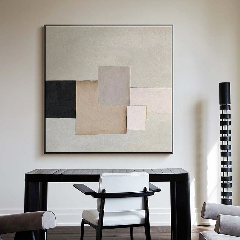 Abstract Mid-Century Modern Oil Painting in Neutral Tones for Elegant Spaces