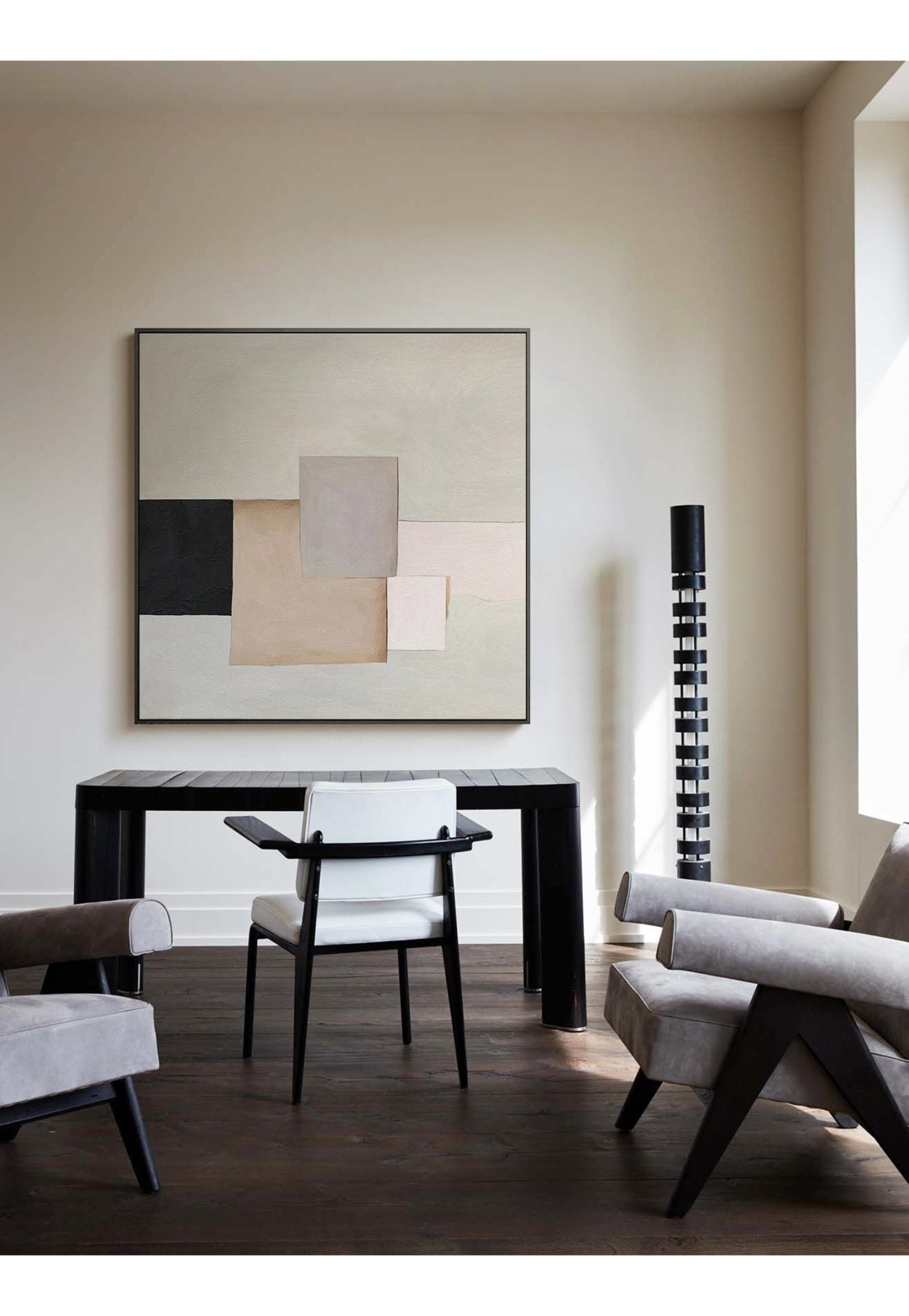 Abstract Mid-Century Modern Oil Painting in Neutral Tones for Elegant Spaces