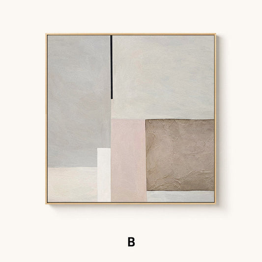 Contemporary Abstract Oil Painting with Muted Tones and Geometric Shapes