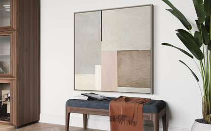 Contemporary Abstract Oil Painting with Muted Tones and Geometric Shapes