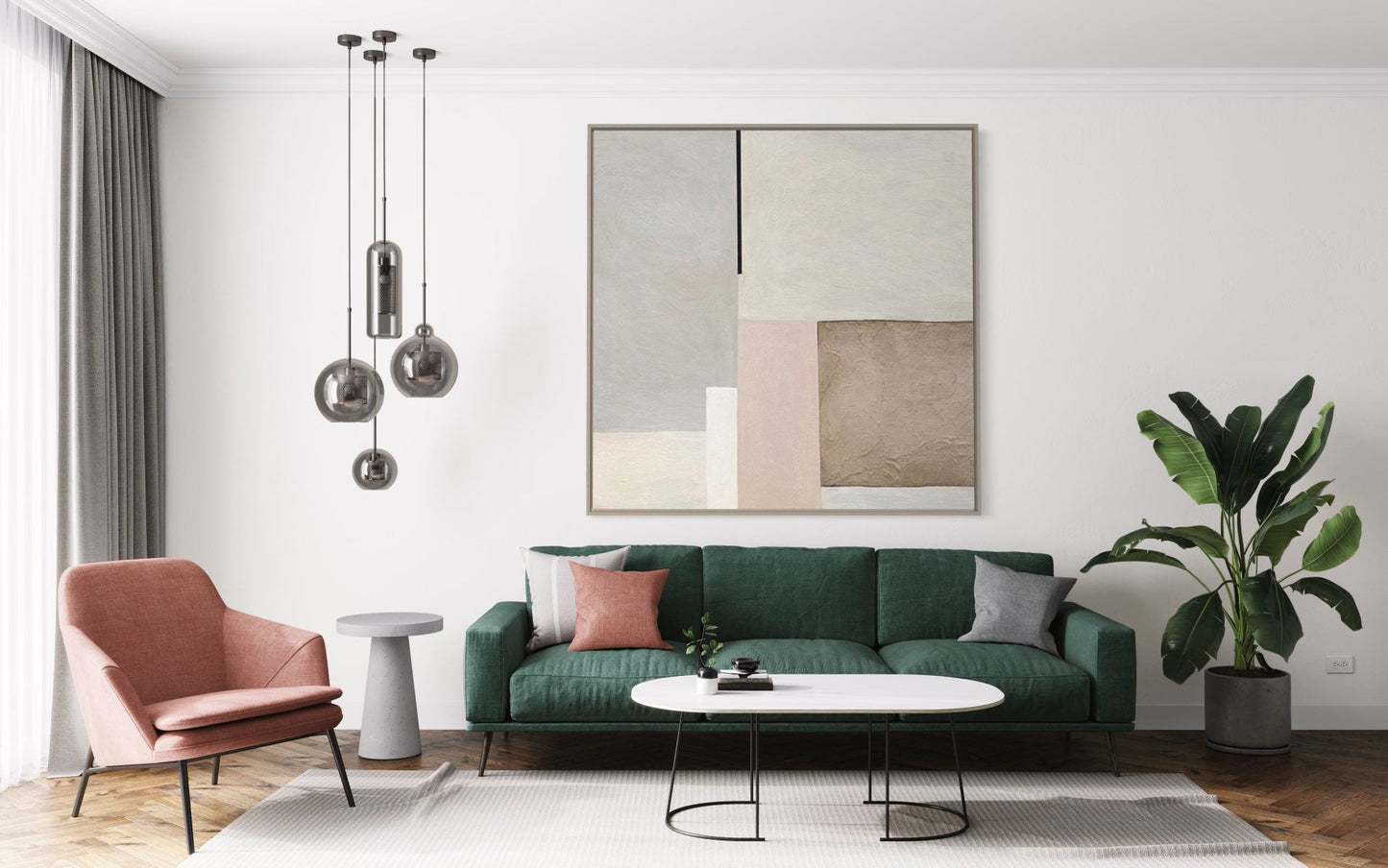 Contemporary Abstract Oil Painting with Muted Tones and Geometric Shapes