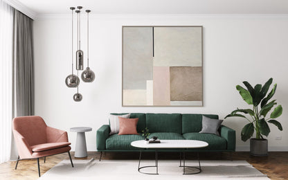 Contemporary Abstract Oil Painting with Muted Tones and Geometric Shapes