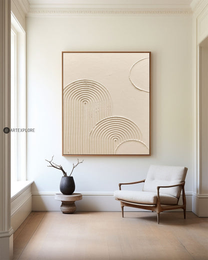 Serene Beige Minimalist Abstract Oil Painting for Modern Home Decor