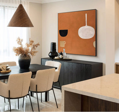 Contemporary Minimalist Oil Painting with Shapes and Earthy Tones for Modern Decor
