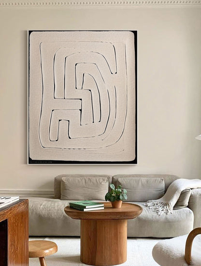 Contemporary Beige and Brown Abstract Oil Painting for Modern Home Decor