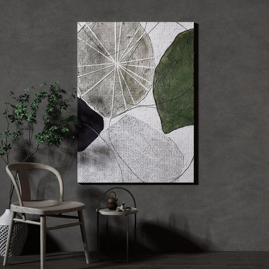 Abstract Nature-Inspired Oil Painting with Geometric Shapes and Earthy Tones