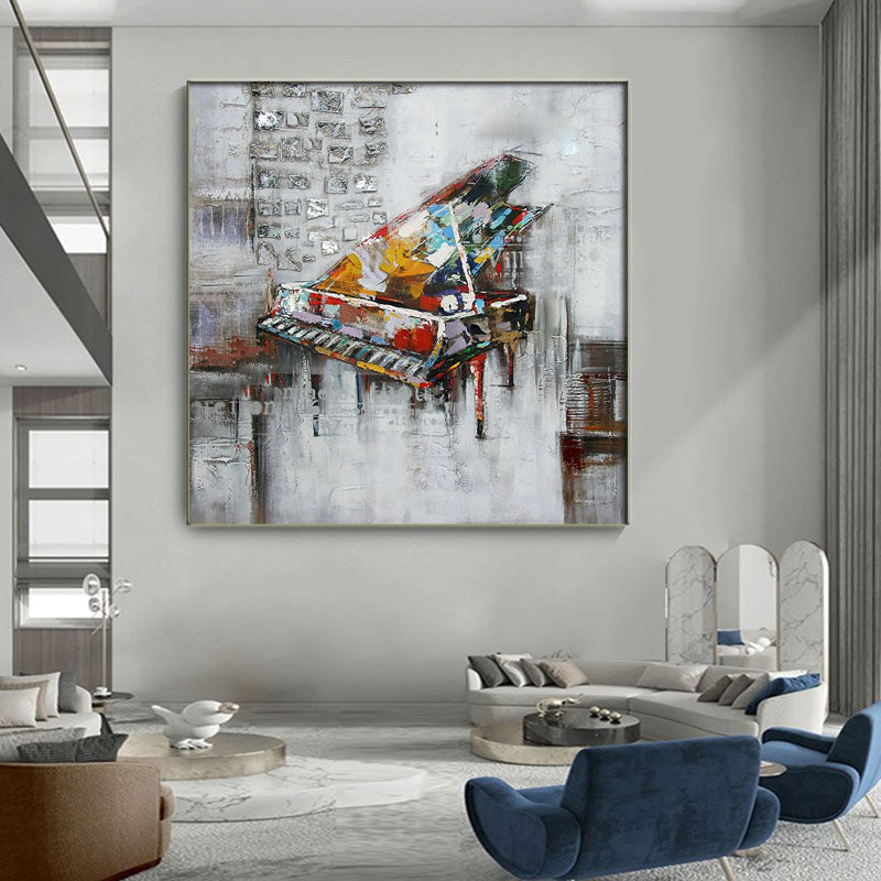 Vibrant Urban Grand Piano Oil Painting for Modern Home Décor